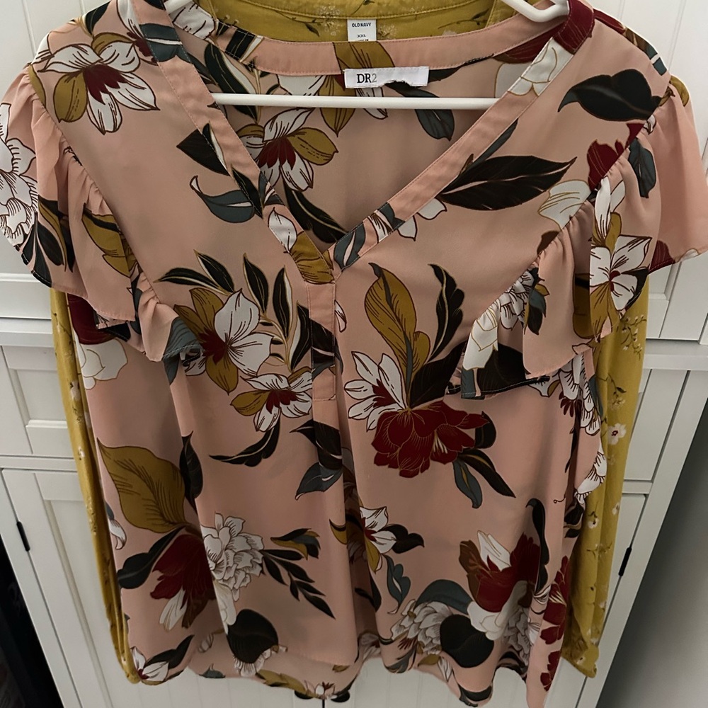 DR2 Women's Blouse - Pink with Multicolor Floral Design